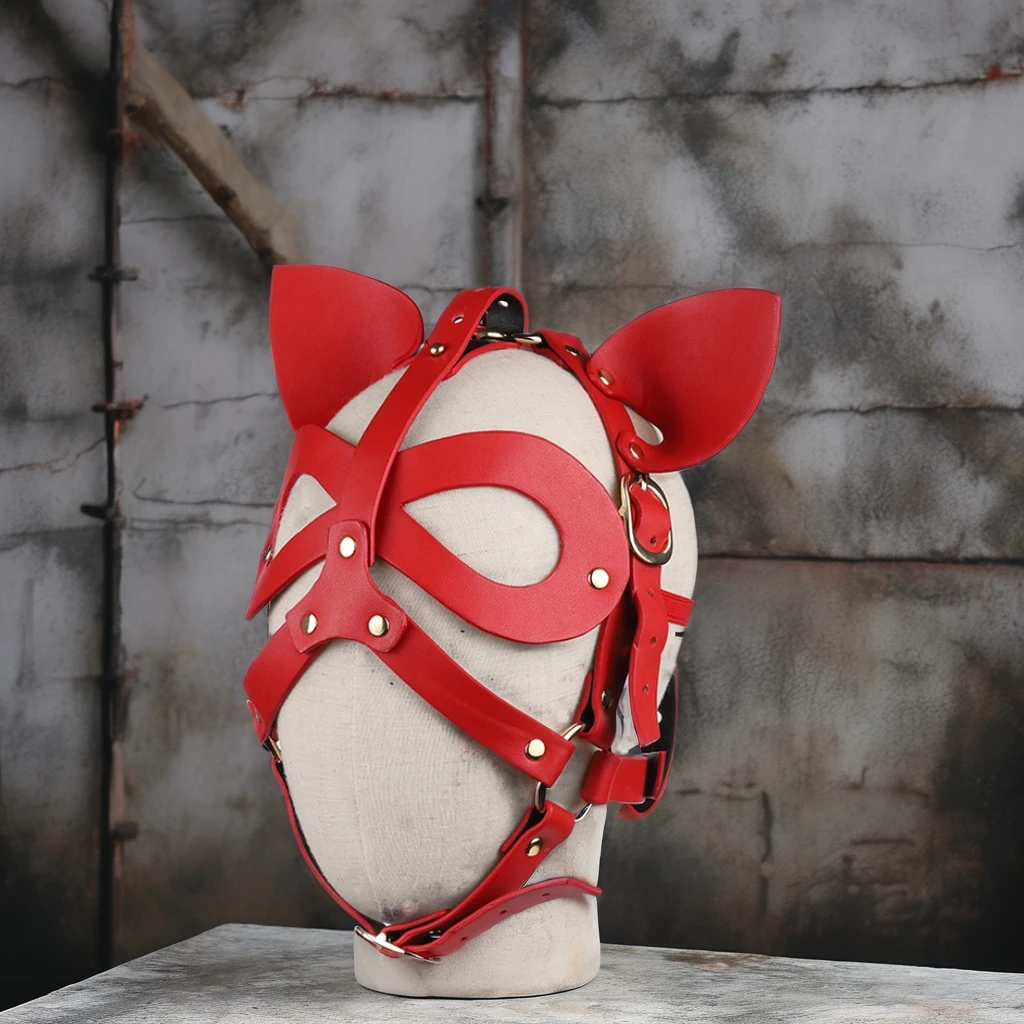 Bondage Gear Leather Face Cover Kit Pet Cosplay Cat Hood Toy for BDSM Play Adult Sex Toys for Women SM Mask Type