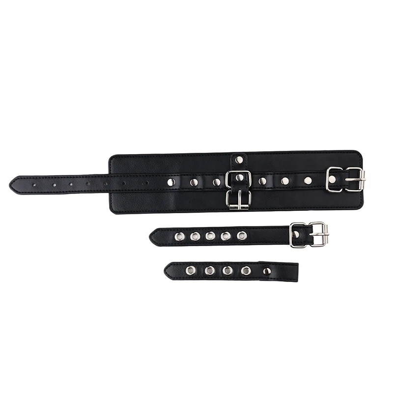 Bondage Gear Black PU Leather Handcuff with Thumb Restraint BDSM Sex Toy Kit for Adults Juguetes Sexuales
