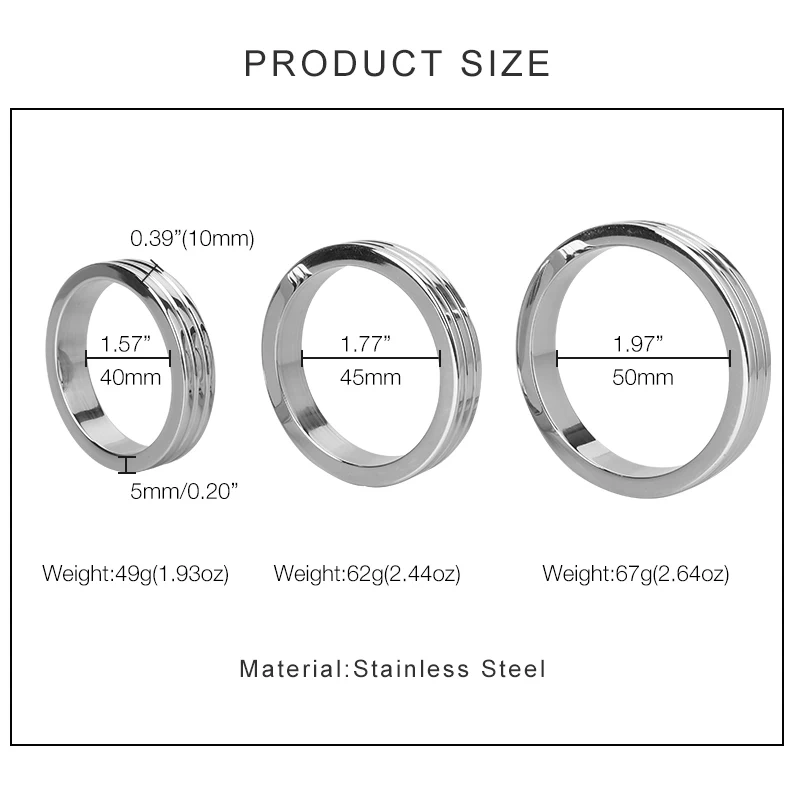 Men's 304 Stainless Steel Ribbed Cock Ring Male Penis Toys for Delay Ejaculation Sex Products for Men