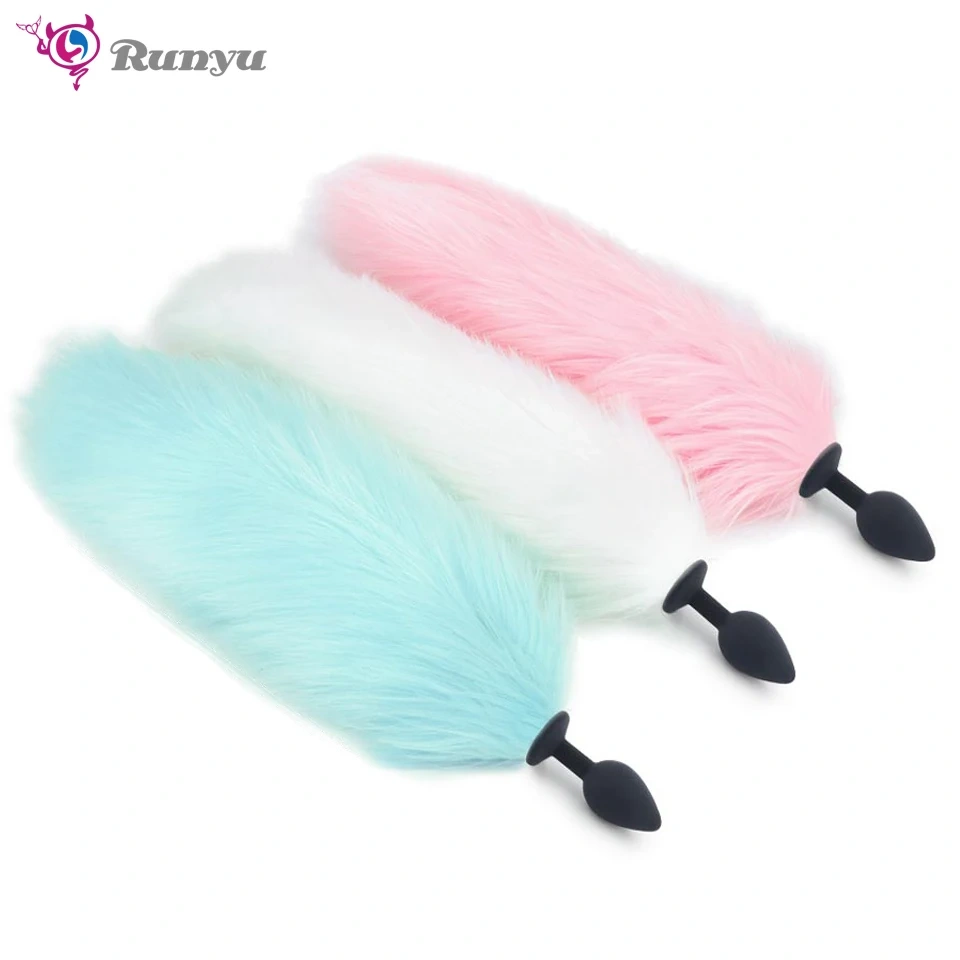 Silicone Butt Plug Anal Massager Long Fox Tail Cosplay Sex Toys for Women Color Let Light Juguetes Sexuales