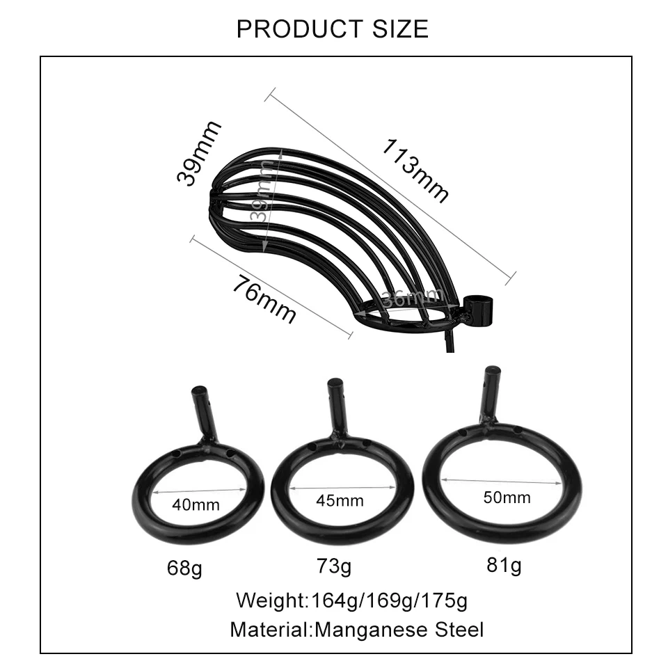 Men's Stainless Steel Sex Toys-Black Coated Male Chastity Cage Bondage Gear with Hollow Chastity Belt BDSM Gear