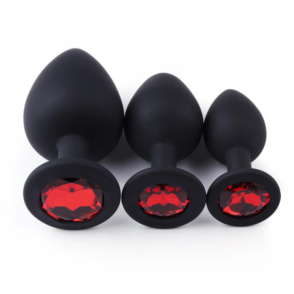FBA-008 Woman's Anal Toys Set Black Silicone Anal Plug with Red Jewel Sex Toys Jewel Butt Plug Juguetes Sexuales