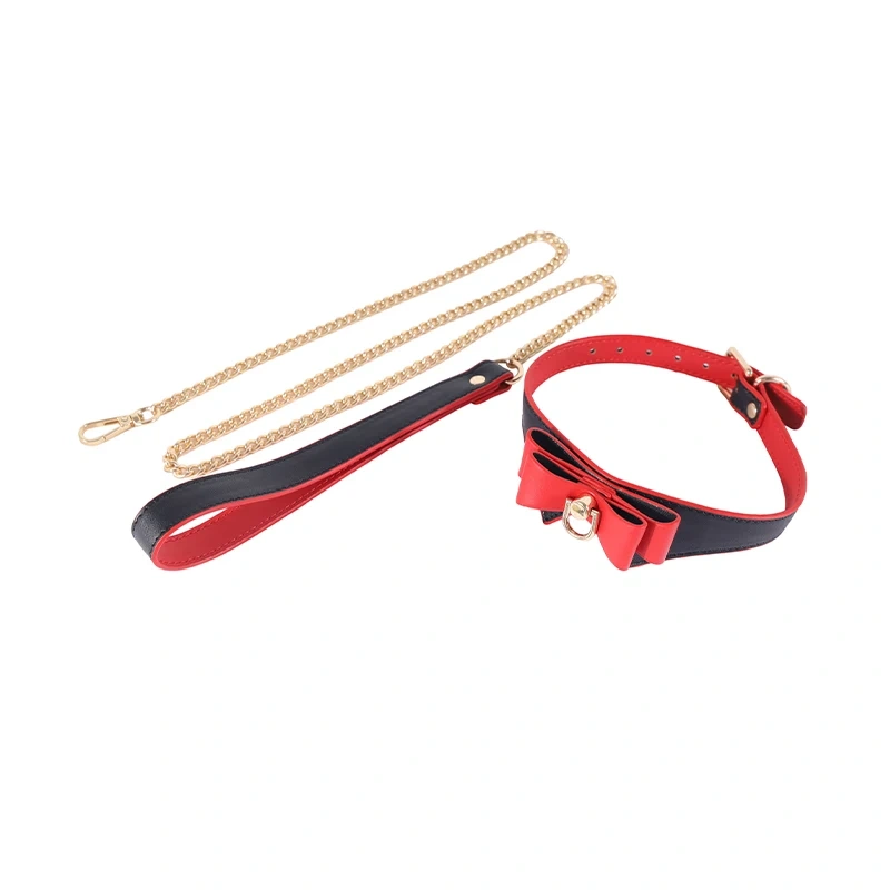 Double Color Bowknot PU Leather 5pcs Bondage Gear Kits Sex Toys for Women Includes Nipple Clamps and Handcuffs