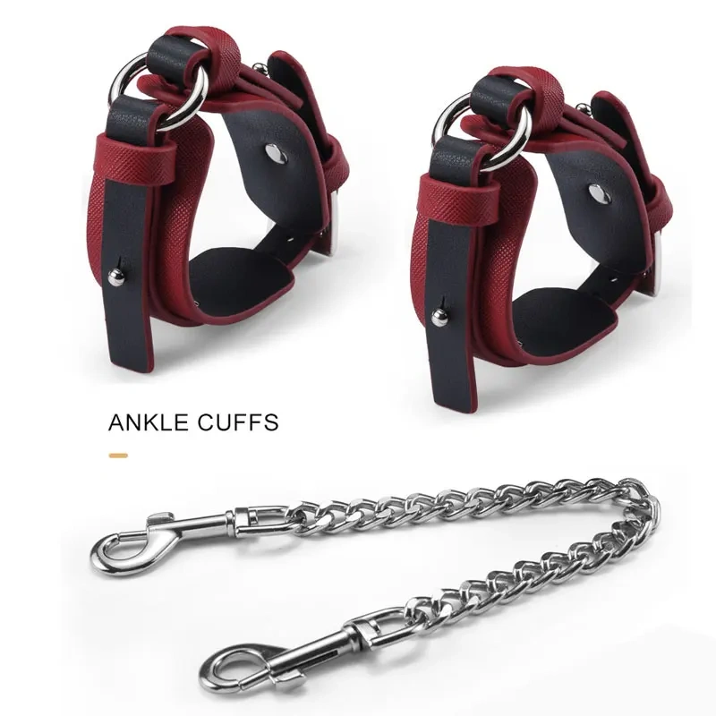 Black & Red Pu Leather Bondage Gear 8pcs Bed Restraints for Women BDSM Sex Toys with Bag Juguetes Sexuales