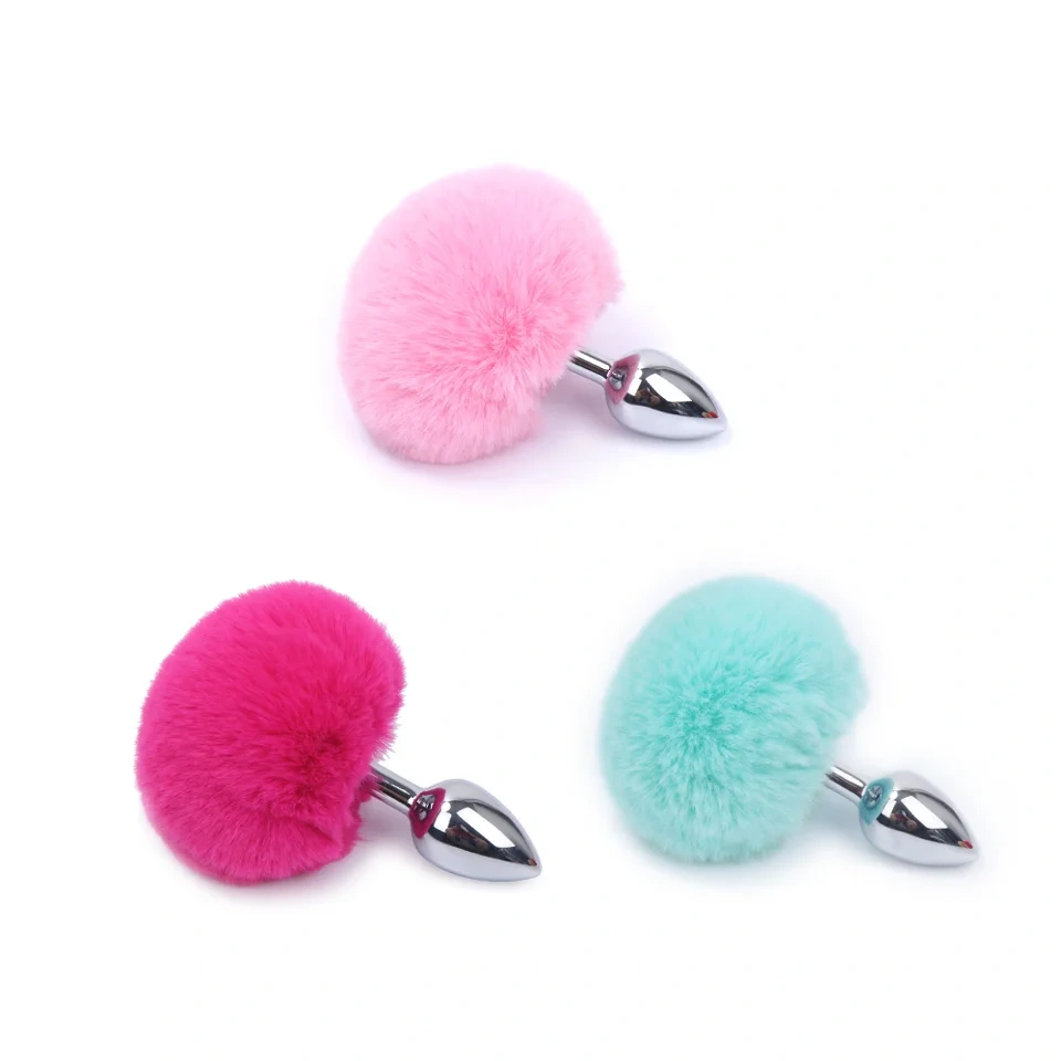 Short Rabbit Tail Anal Plug Adult Cosplay Sex Toys for Women with Stainless Steel Metal Butt Plug