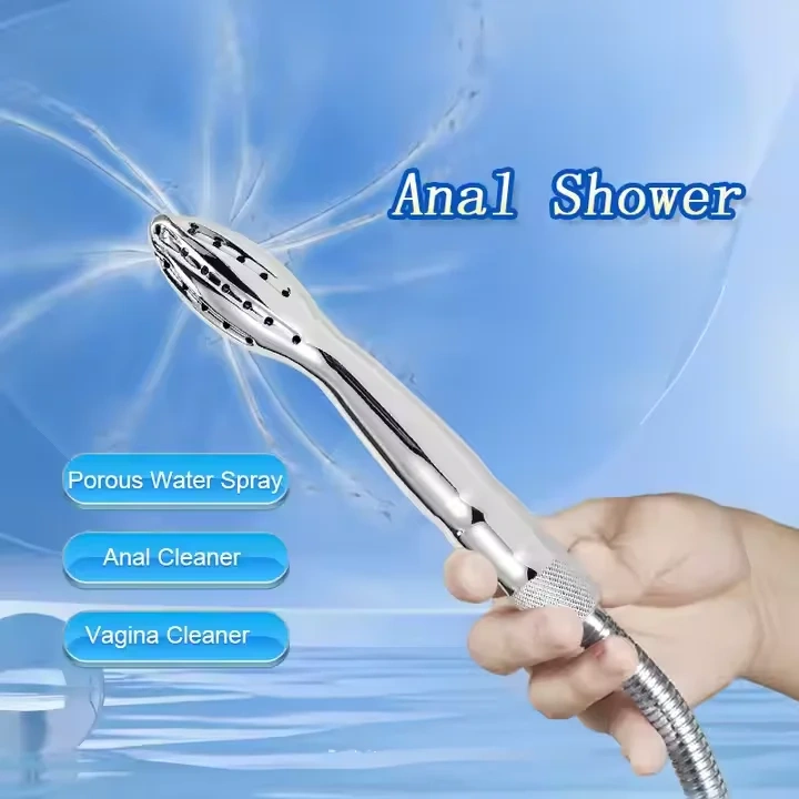 Alloy Anal Douche Vaginal Sex Toys for Women and Men Porous Water Spray Anal Shower with Metal Butt Plug Juguetes Sexuales