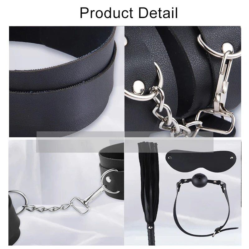 Black Pink Plain Pattern Leather Bondage Gear 8-Piece SM/BDSM/Bed Restraints Kit Sex Toys for Women
