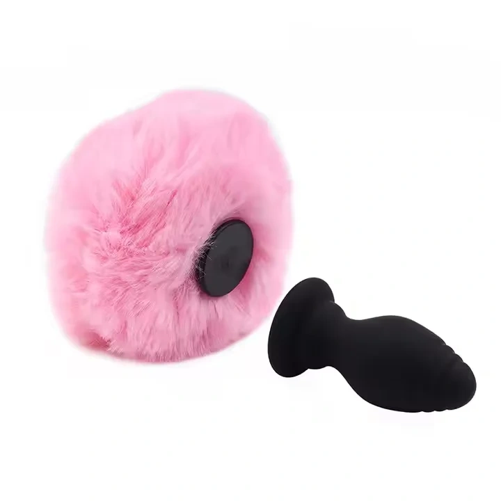 Women's Short Tail Silicone Anal Plug with Heart-Shaped Rabbit Electric Remote Control
