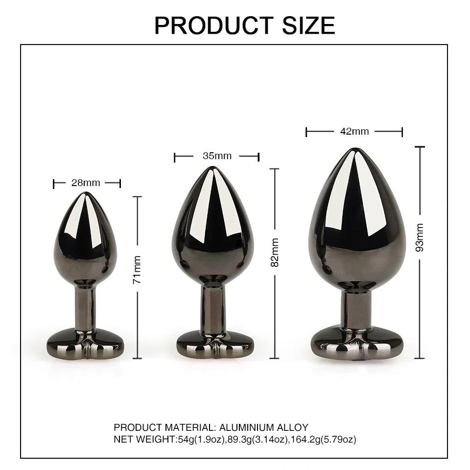 Heart-Shaped Base Jewel Anal Plug Metal Butt Insert Sex Toys for Women Gun-Color Jewel Anal Plug Selling Juguetes Sexuales