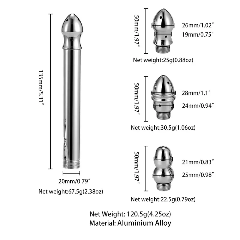 Angled Anal Cleaner Douche Standard Water Pipe Interface Enema Kit 3 Shower Heads Metal Sex Toys Women Men Juguetes Sexuales