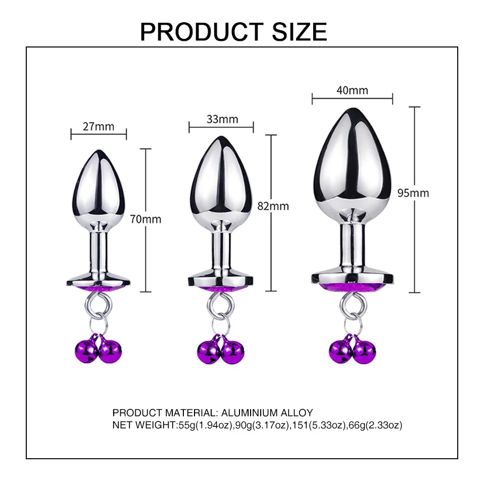 Aluminium Alloy Anal Plug with Bells Fun Adult Toys for Men and Women Metal Butt Plug Sex Toys Juguetes Sexuales