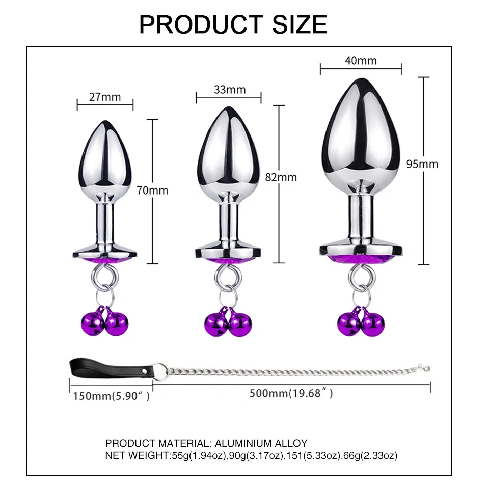Bells Adult Anal Plug with Leash Metal Butt Toys for Men and Women Aluminium Alloy Sex Juguetes for Adults
