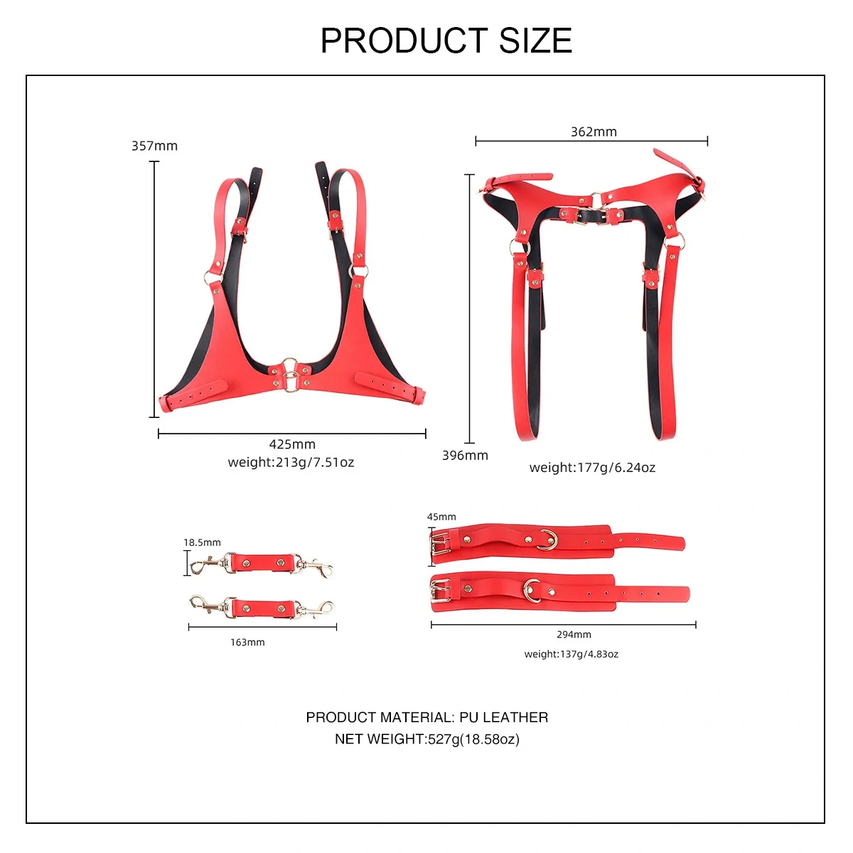 Pu Leather Sexy Fashion Strapped Lingerie Red Bondage Gear Sex Toys for Women Man Juguetes Sexuales