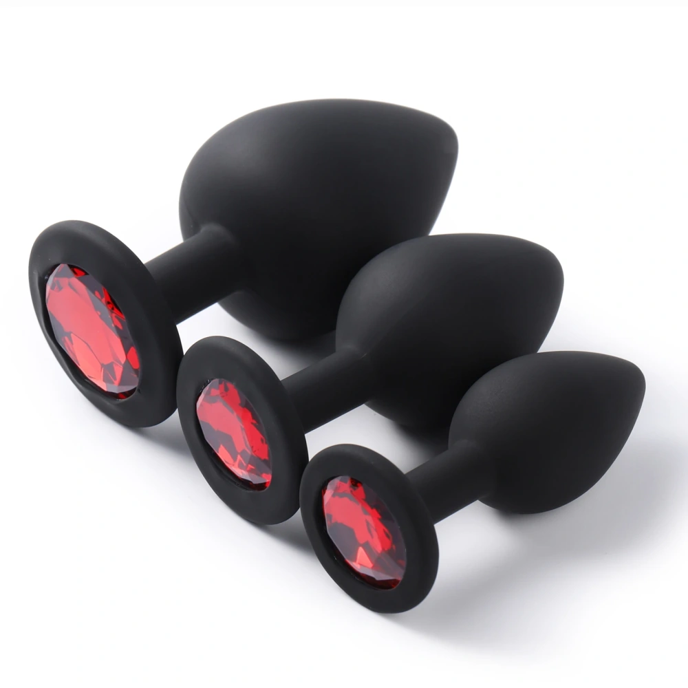 FBA-008 Woman's Anal Toys Set Black Silicone Anal Plug with Red Jewel Sex Toys Jewel Butt Plug Juguetes Sexuales