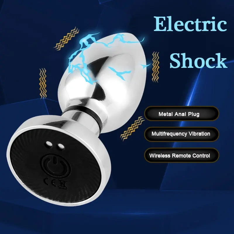 Women/Men's Round Base Silicone Metal Anal Plug Vibrator with Electric Shock Feature Sex Toys for Anal Play Juguetes Sexuales