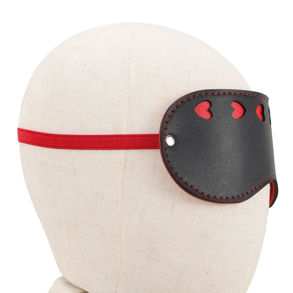 Black and Red Heart Bondage Kits with Artificial Leather BDSM Gear Adult Mask for Women Cosplay Sex Toys