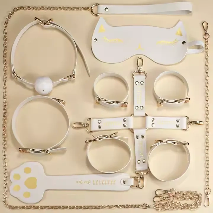 Cat Girl Bondage Gear 8pcs PU Leather BDSM Kit Sex Toys for Women Handcuffs Collar Bondage Set Juguetes Sexuales