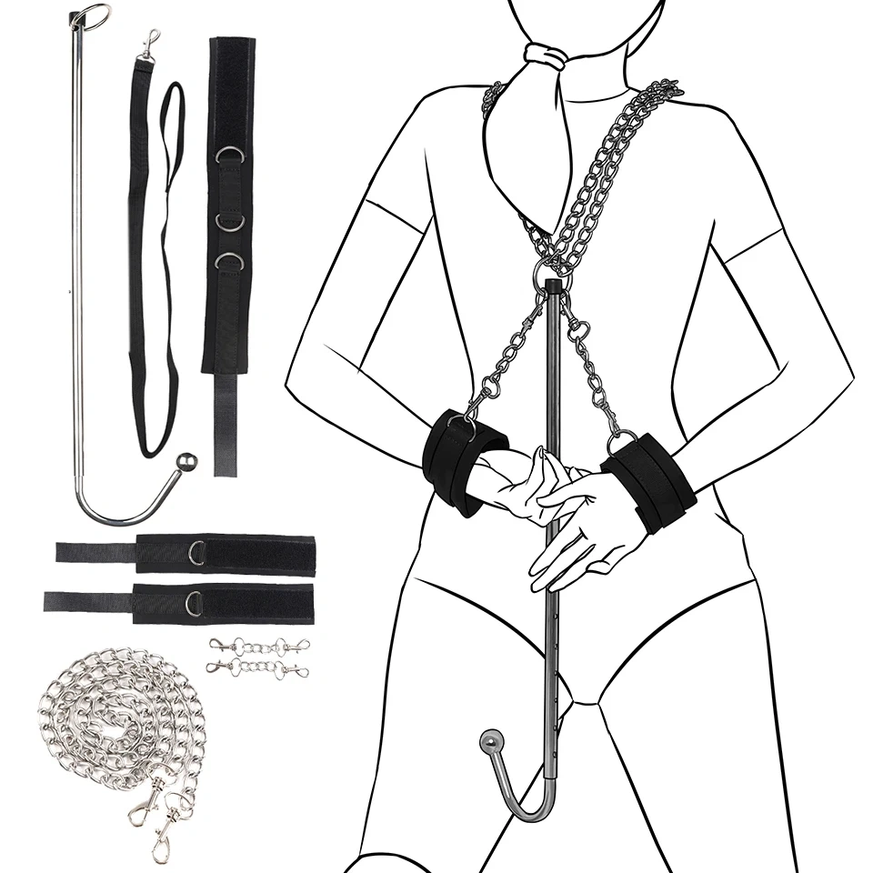 Black Leather Bondage Kit with Plug Hook Gear Adult Sex Toys for Women and Men Handcuffs Juguetes Sexuales BDSM Type