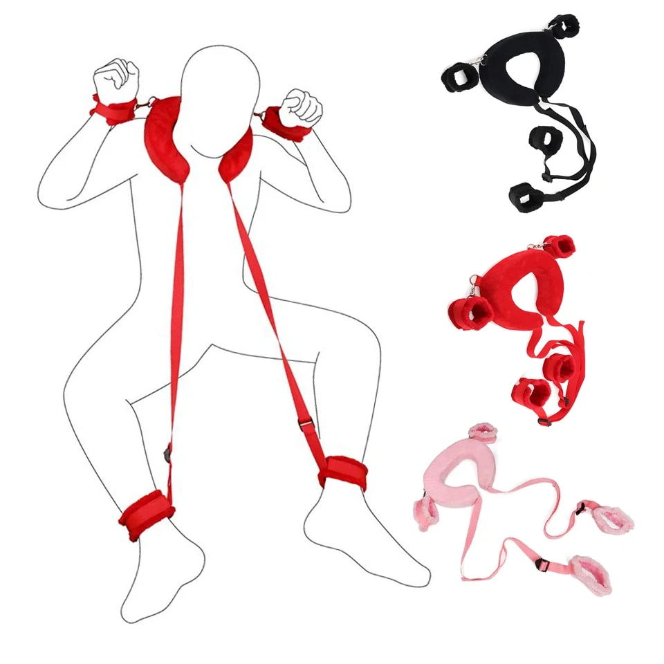 Women's Bondage Gear-Black Red Pink Handcuffs with Ankle Cuffs BDSM Accessories for Adult Sex Sex Toys Kits Whips Included