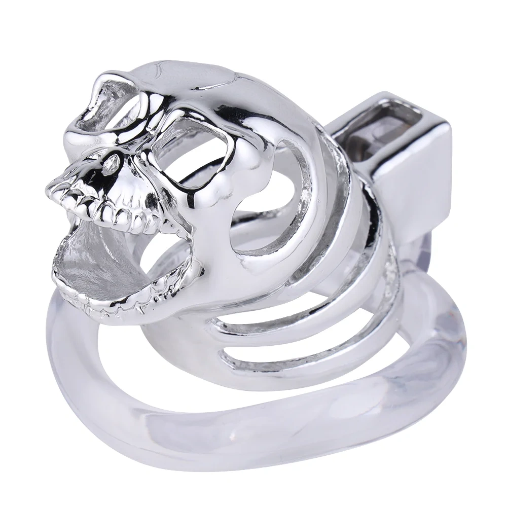 Long Hollow Zinc Alloy Chastity Cage Skull Flat Round Bottom Penis Lock Sex Toys for Men Flat Bottom Bondage Gear