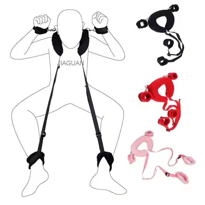 Women's Black Red Pink Leather Bondage Gear Handcuffs and Ankle Cuffs BDSM Whips Adult Sex Toys Kits 'Juguetes Sexuales'