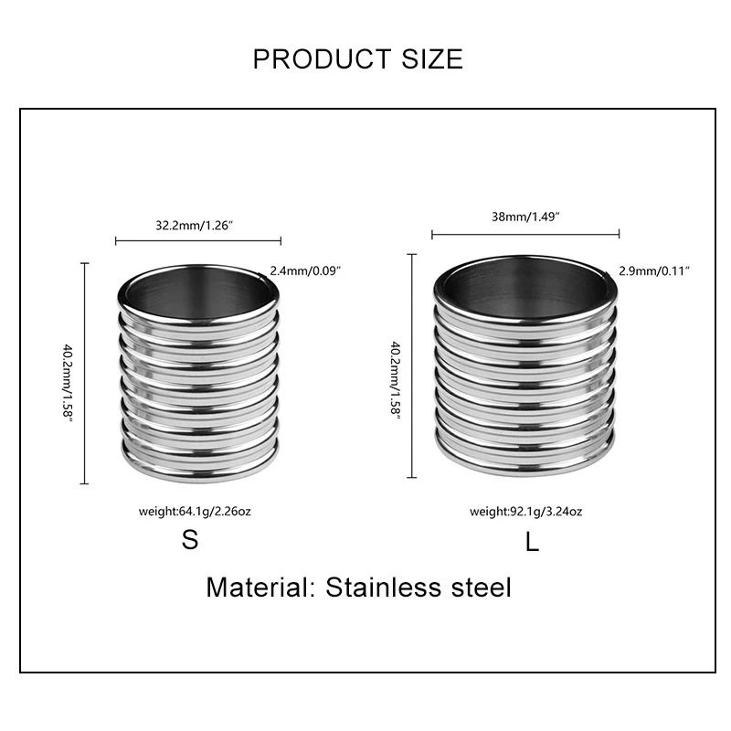 Two Size Cock Ring for Men Rock-Hard Stainless Steel Penis Ring Sex Toys Featuring Delay Ejaculation Function Male Toys