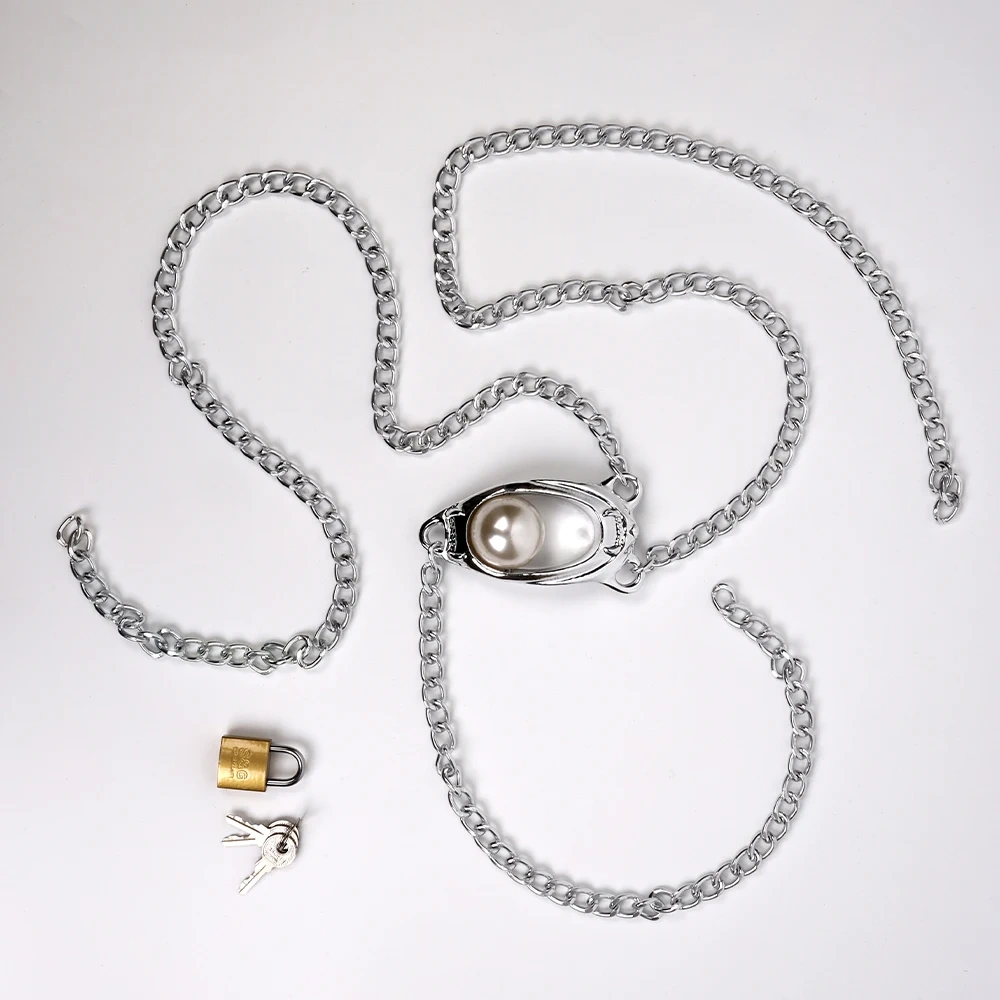 Pear Design Long Chain Zinc Alloy Free Chastity Lock Penis Lock Chastity Cage Sex Toy for Women Bondage Gear