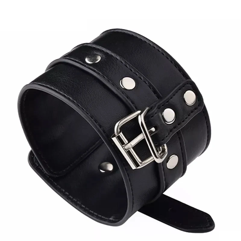 Bondage Gear Black PU Leather Handcuff with Thumb Restraint BDSM Sex Toy Kit for Adults Juguetes Sexuales