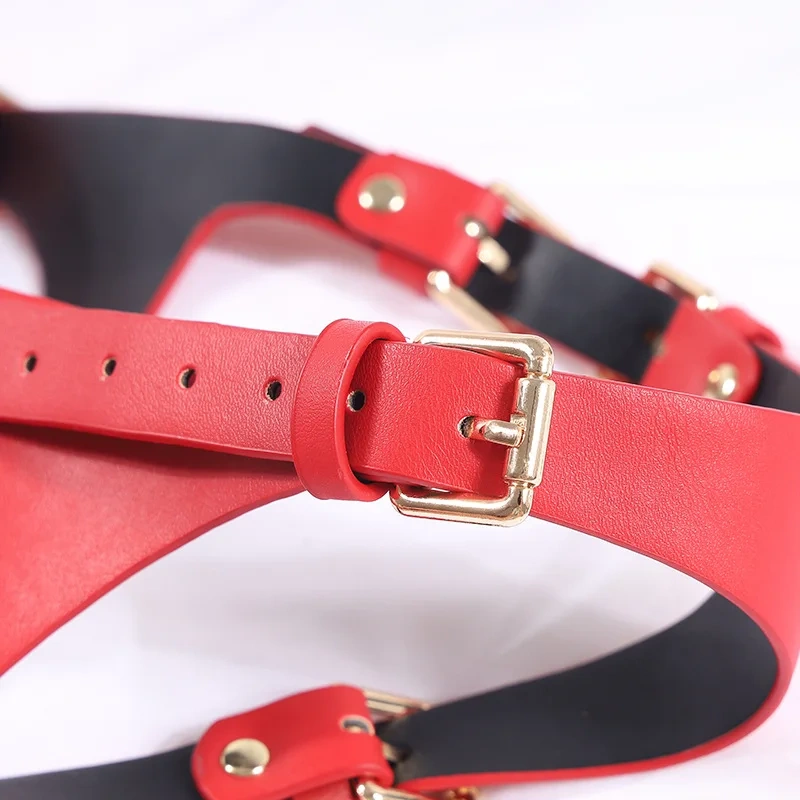 Pu Leather Sexy Fashion Strapped Lingerie Red Bondage Gear Sex Toys for Women Man Juguetes Sexuales