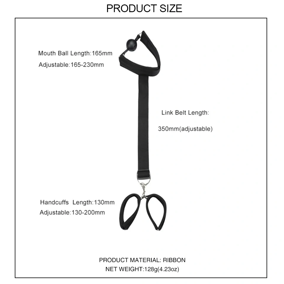 Black Ribbon Material Bondage Kit with Handcuffs and Mouth Ball Toys for Women BDSM Sex Toys