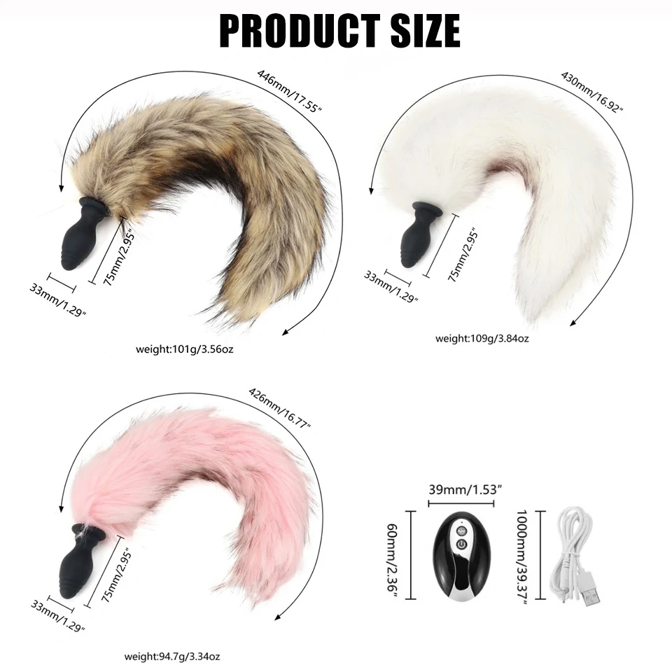 Remote Control Electric Butt Plug with Long Fox Tail Anal Toys for Cosplay Role Sex Toys for Women Made of Silicone