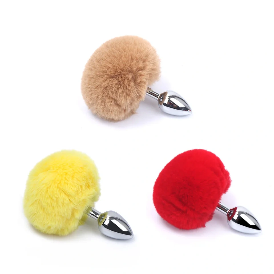 Short Rabbit Tail Anal Plug Adult Cosplay Sex Toys for Women with Stainless Steel Metal Butt Plug