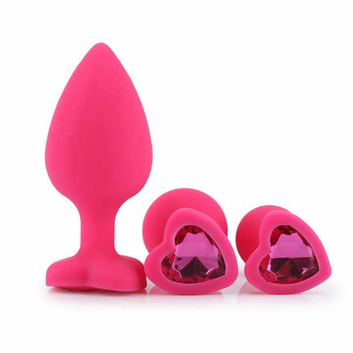 Set 3 Women's Silicone Anal Plug Sex Toys Black Red Pink Jewel Crystal Heart Butt Plug Anal Plug 3 Piece Set Juguetes Sexuales