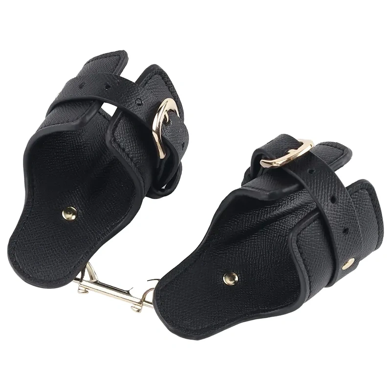 Black Bondage Kit Sex Toys for Women Real Leather Handcuffs and BDSM Suit Collar Included Juguetes Sexuales