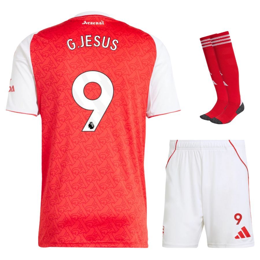 Arsenal 2025 2026 Home Kids Kit Jersey Jesus