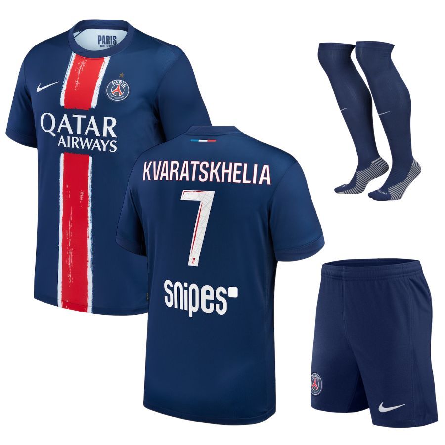PSG Home 2024 2025 Kvaratskhelia 1 Star Kids Kit Shirt
