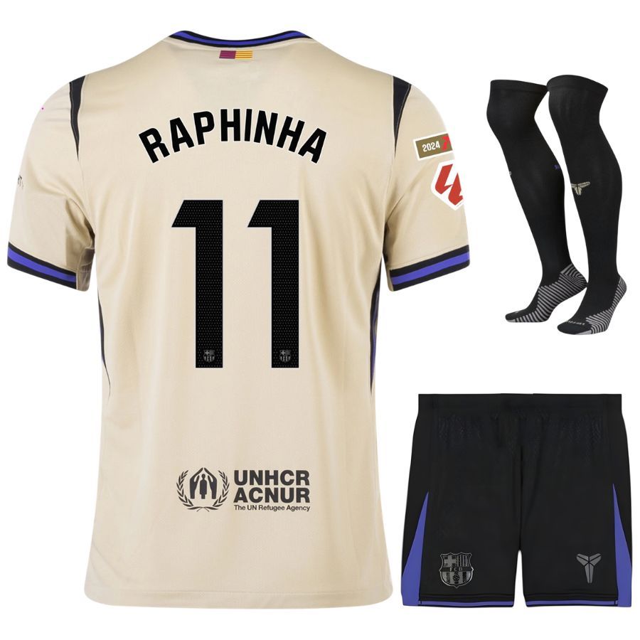 Barça Away Kids Kit Jersey 2025 2026 Raphinha La Liga