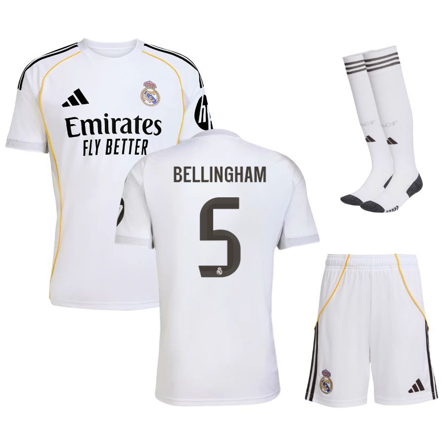 Real Madrid Home 2025 2026 Bellingham Kids Kit Shirt