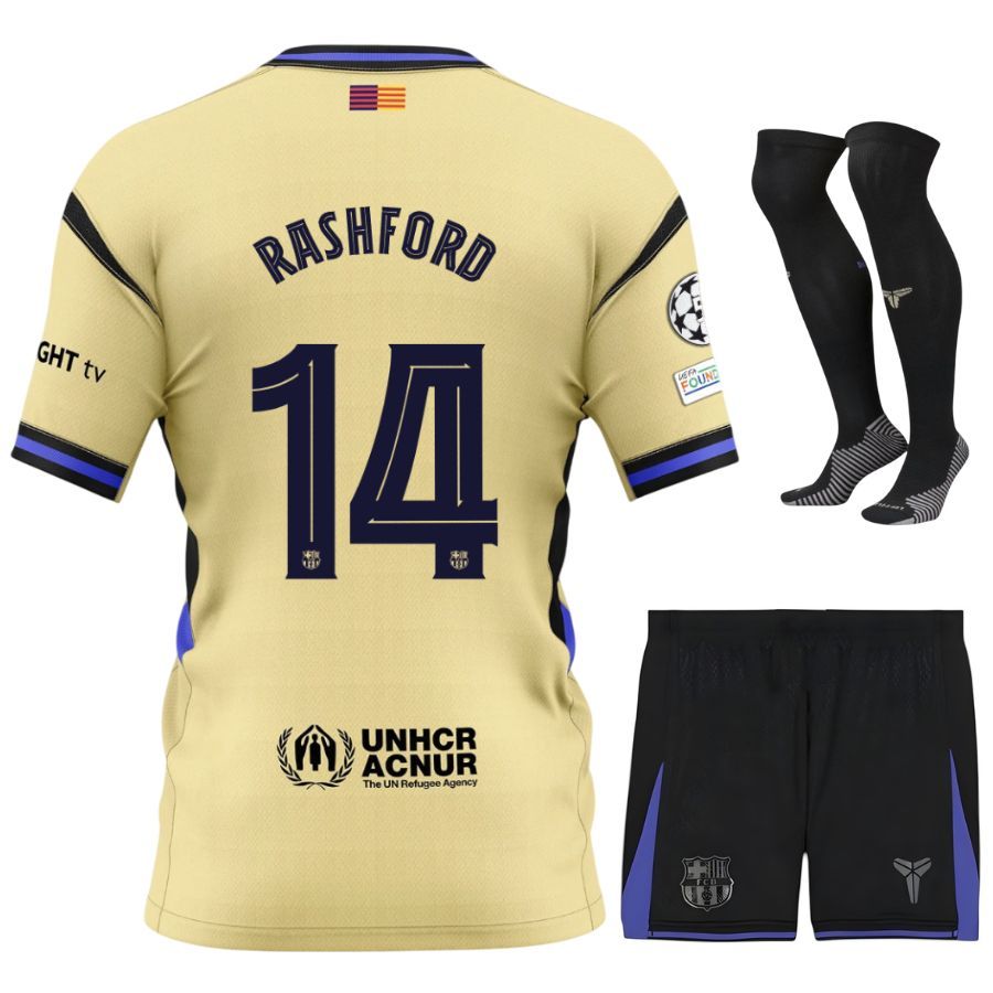 Barca Away Kids Kit Jersey 2025 2026 Rashford UCL