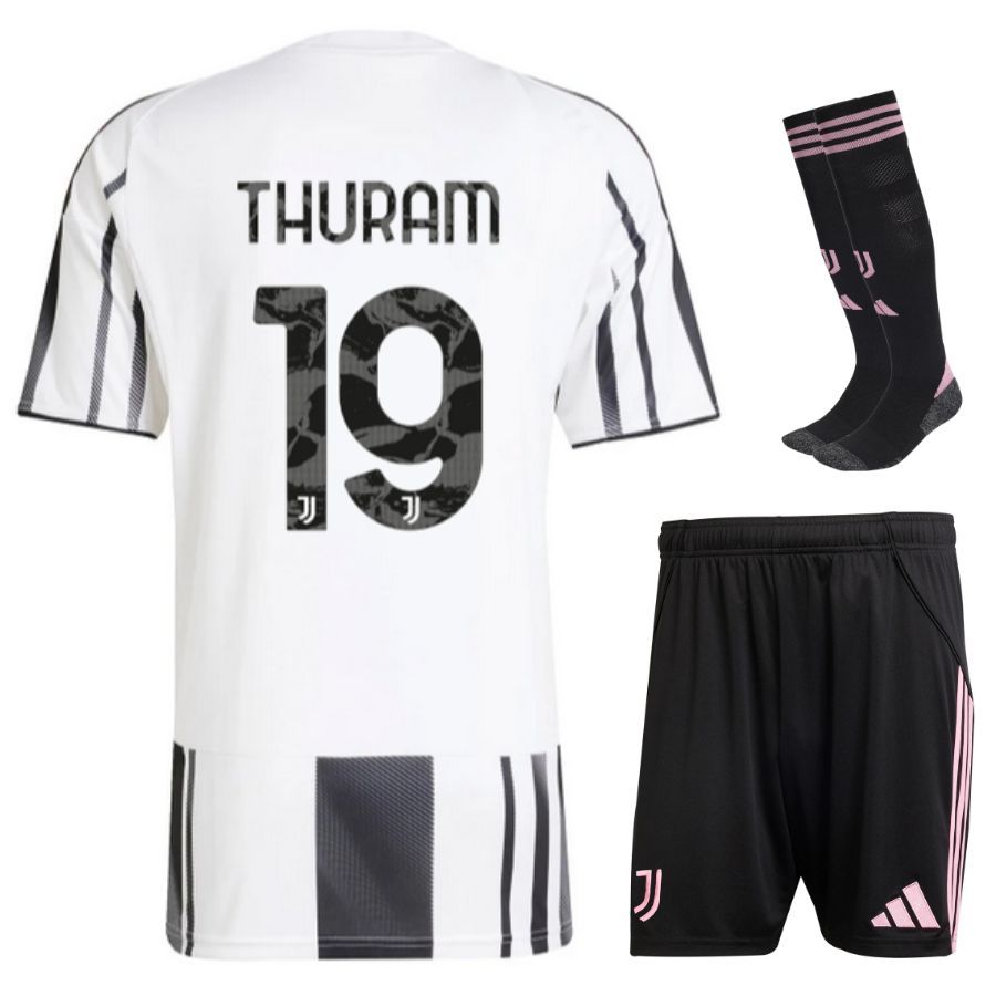 Juventus Home 2025 2026 Thuram Kids Kit Shirt