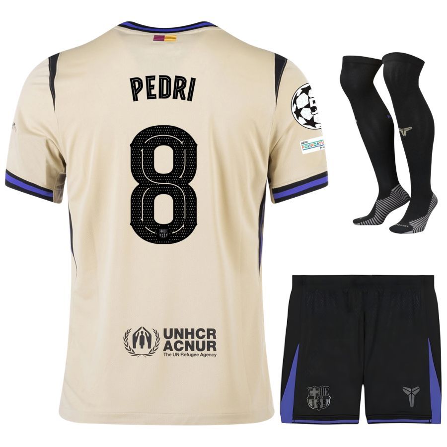 Barca Away Kids Kit Jersey 2025 2026 Pedri UCL