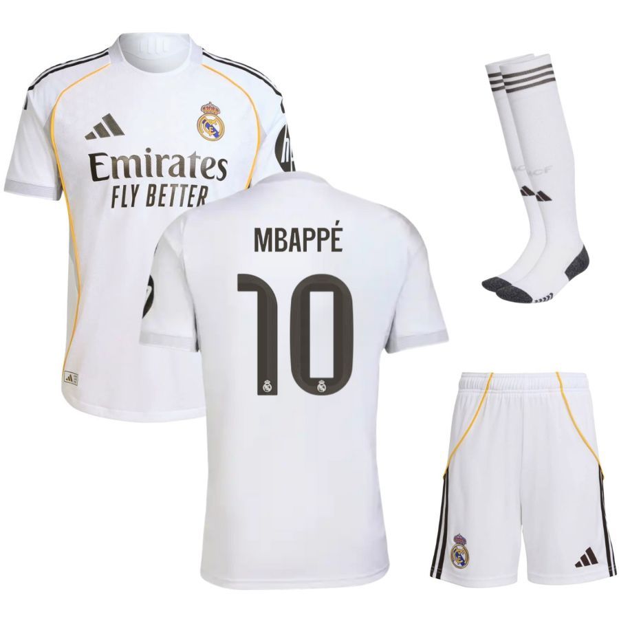 Real Madrid Home 2025 2026 Mbappé Kids Kit Jersey