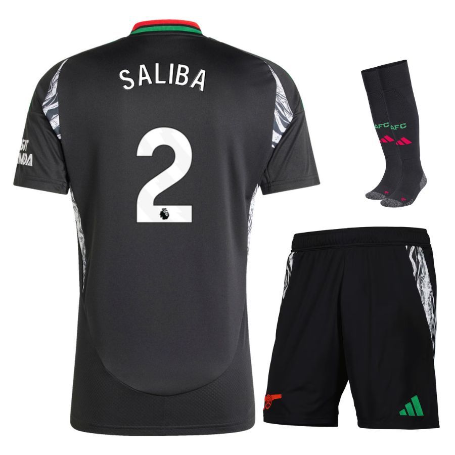 Arsenal 2024 2025 Away Kids Kit Jersey Saliba