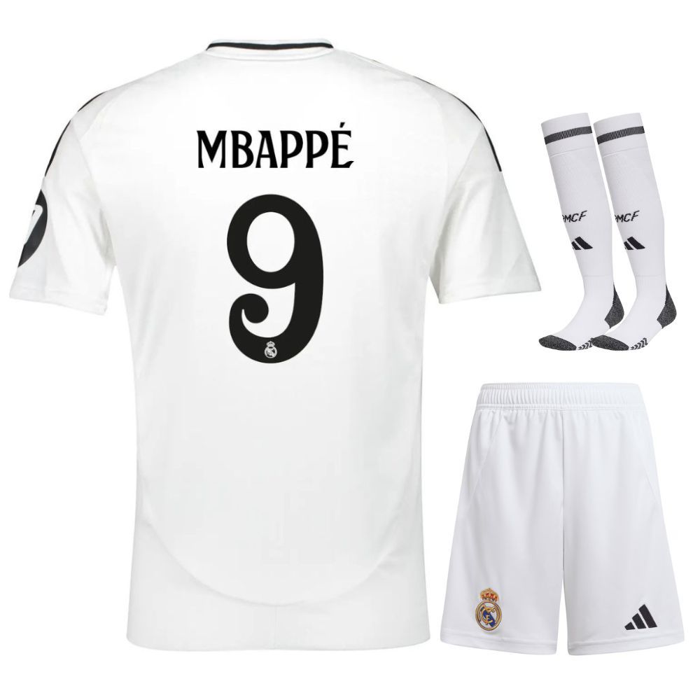Real Madrid Home 2024 2025 Mbappé Kids Kit Jersey
