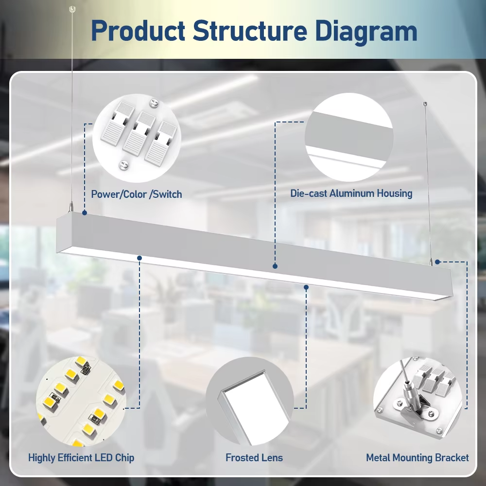 USA in Stock UL/DLC 3CCT 4FT Suspended Strip Tube Light Linkable Lamp Pendant Led Batten Linear Light