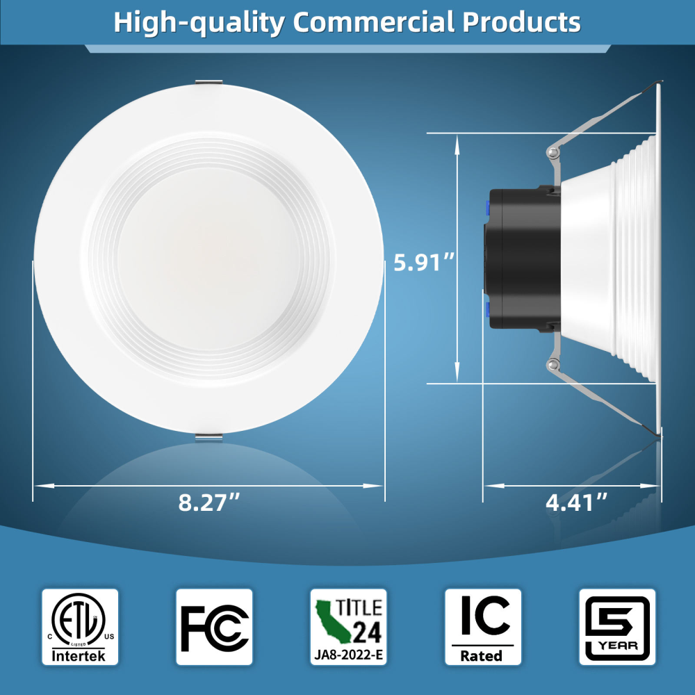 6 Inch LED Recessed Ceiling Light Dimmable 2700K-5000K 5CCT 3Watt 27W 120V High Brightness Canless Wafer Downlight