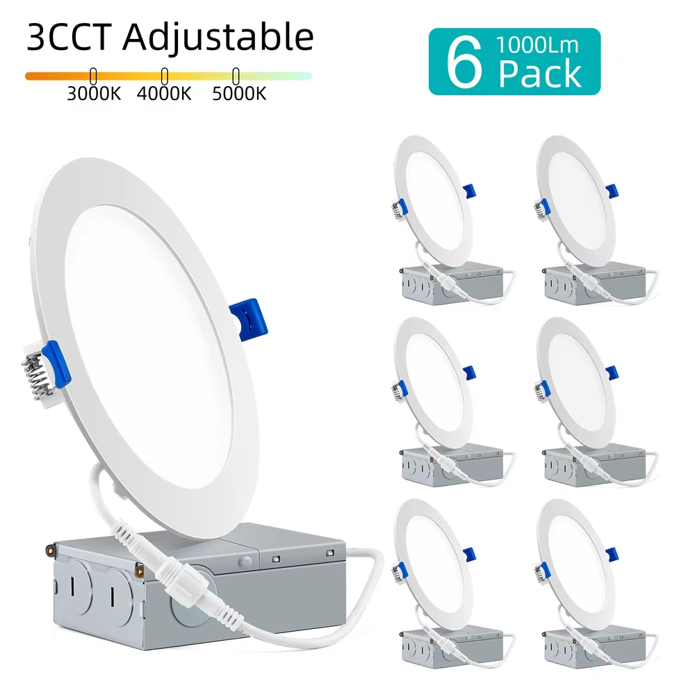 12pack In Stocked Recessed Ceiling Light 6 Inch 5cct Selectable Etl Led  12W Slim Pot Lights