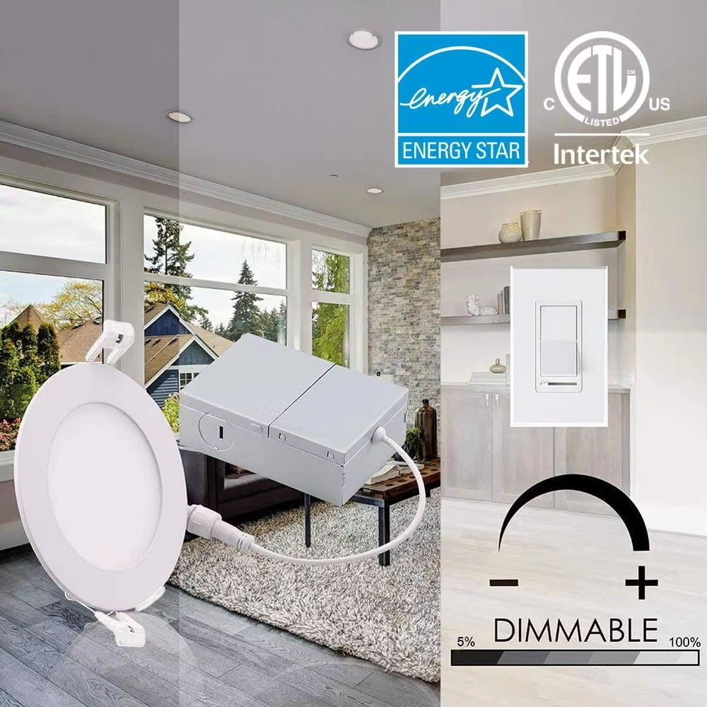 6pack In Stocked Recessed Ceiling Light 6 Inch 5cct Selectable Etl Led  12W Slim Pot Lights