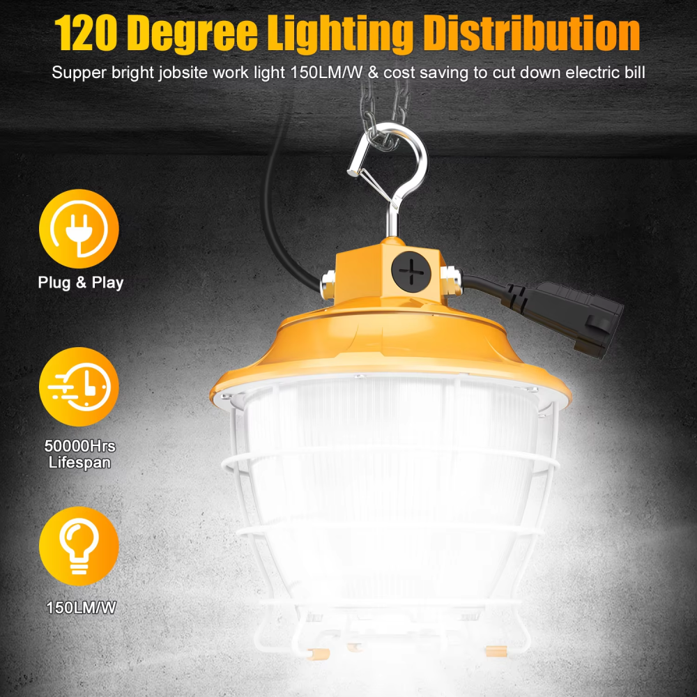 LED Construction Lights IP65 Flood Lights 100W 4.5/5/5.7K Daylight Portable Task Work Lights for Workshop Construction Job Site