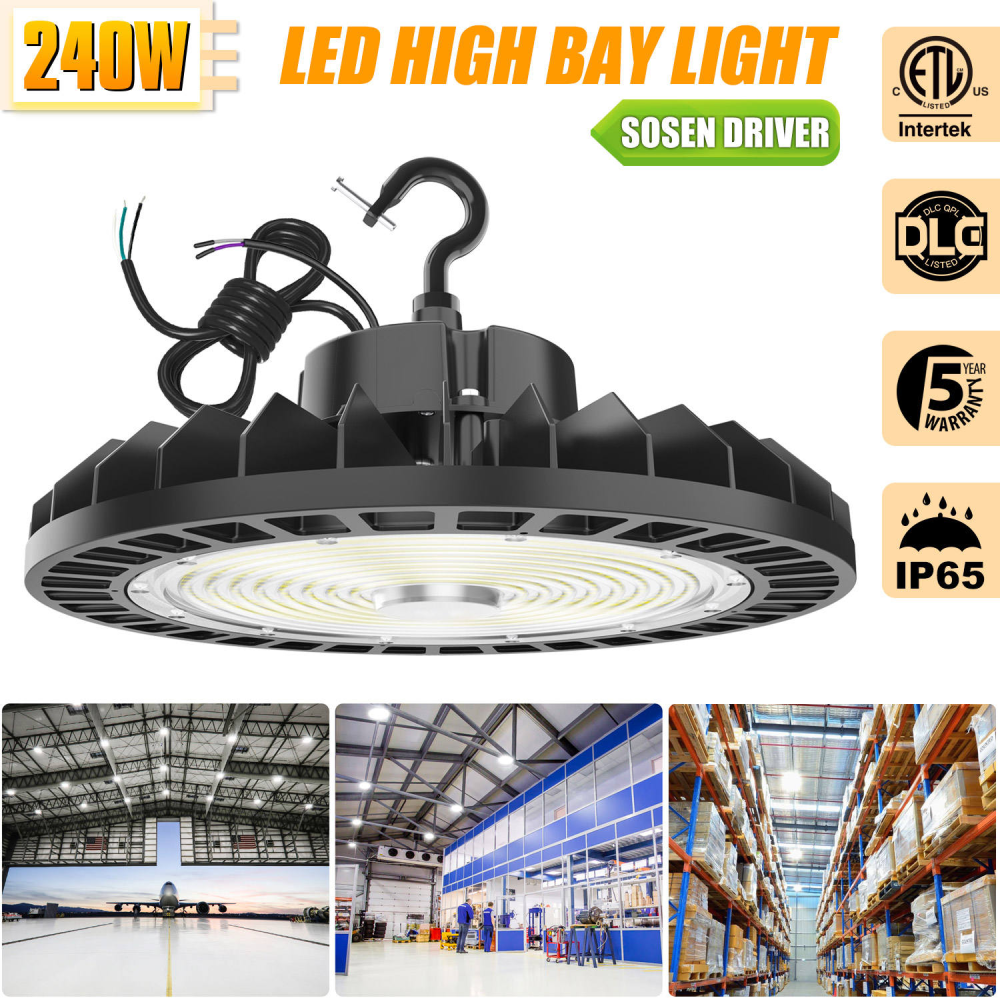 High Bay Lights US Stock 0-10V Dim 5000K 200W IP65 Industrial Warehouse UFO Led Highbay Light with Microwave DLC ETL CE